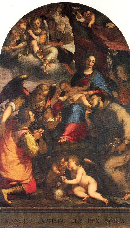 Paggi, Giovanni Battista Madonna and Child with Saints and the Archangel Raphael oil painting picture